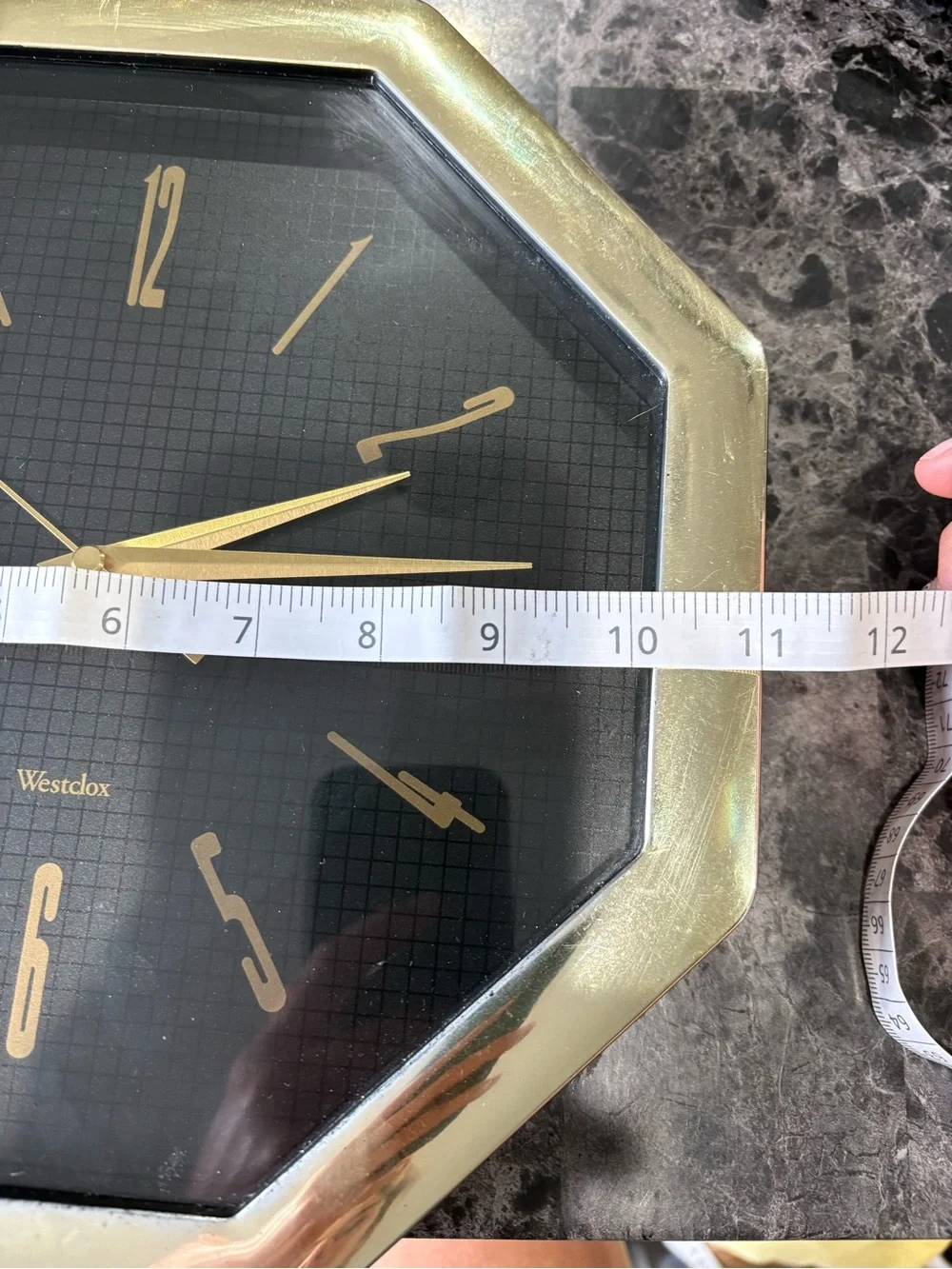 Vintage 80s Westclox Octagon Wall Clock Black Gold Retro